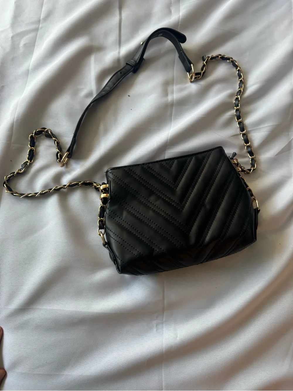 Black Quilted Crossbody with Gold Chain Strap